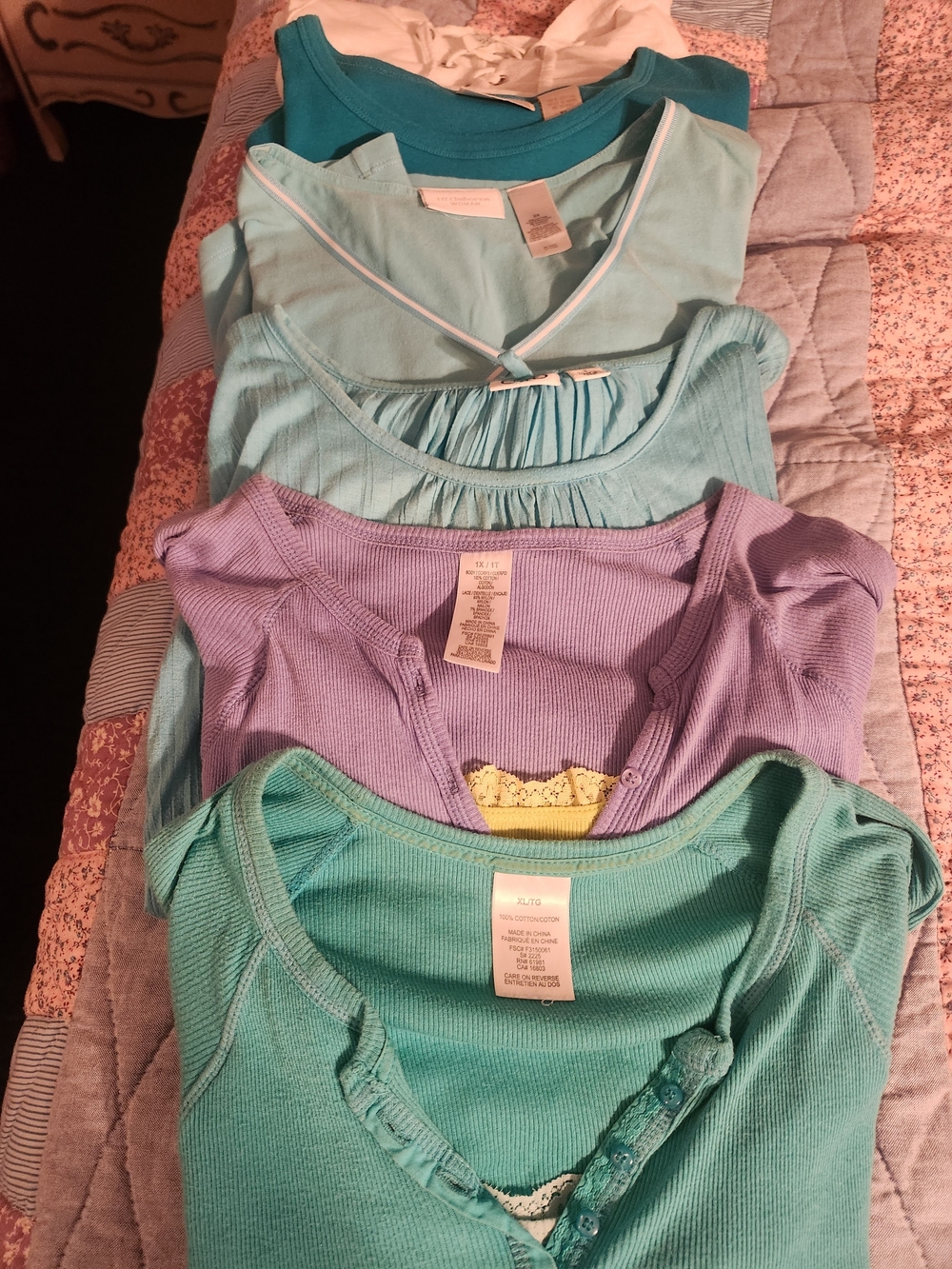 Stack of Women's Light Tees in Aqua, Mint & Lavender